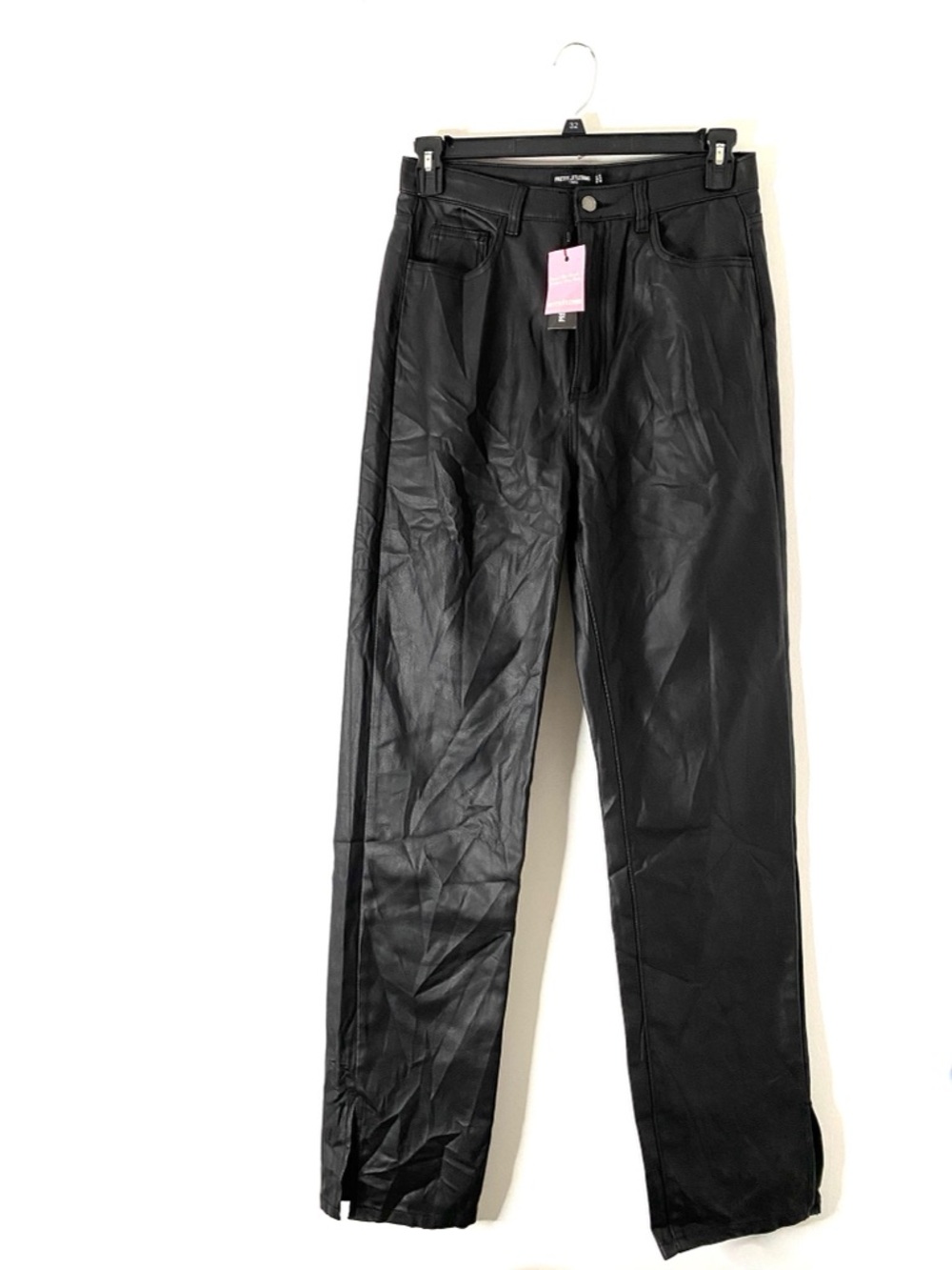 PrettyLittleThing Black Coated Split Hem Jeans Tall Stretch NWT